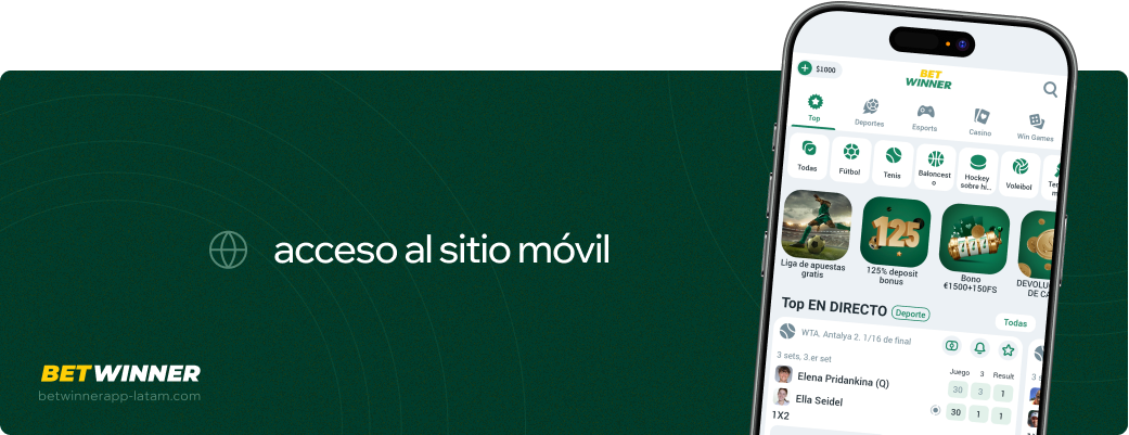 Acceso al sitio móvil Betwinner APP América Latina