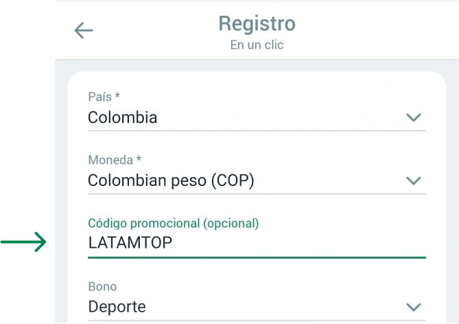 Escribe el código LATAMTOP Betwinner APP América Latina